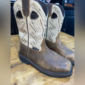 Ariat Wolverine size 5.5 Brown and tan leather cowboy work boots with steel toe thumbnail 3