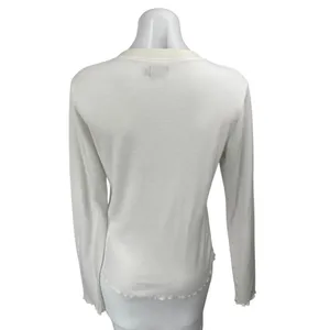 WSLY Cream Long Sleeve Waffle Knit Lettuce Henley Thermal Sweater Top Size L thumbnail 2