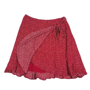 Abercrombie & Fitch Polka Dot Faux Wrap Mini Skirt Size XS Red Dainty Whimsical thumbnail 4