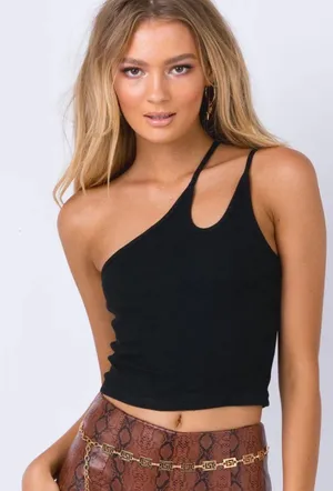 Princess Polly Black Crop Tank thumbnail 1
