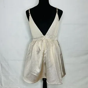 Lulu’s Star of the Evening Gold Metallic Skater Mini Dress Size M Adjustable thumbnail 8