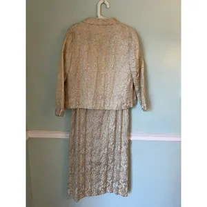 VTG. 1950's Gold CUSTOM MADE - Brocade‎ shift Dress And Jacket Medium thumbnail 3