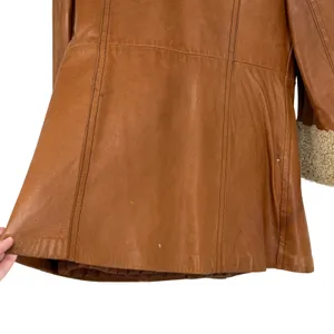 Vintage Leather Shearling Collar Penny Lane‎ Coat Brown Belted Distressed thumbnail 5