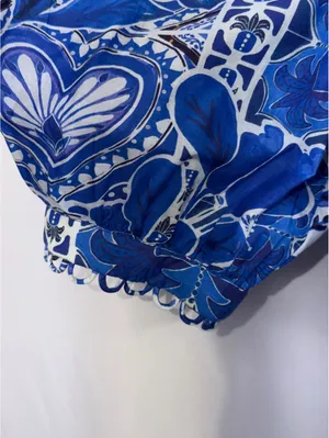 FARM Rio Blue Motif Puff Sleeve Peplum Top XL NWT thumbnail 6
