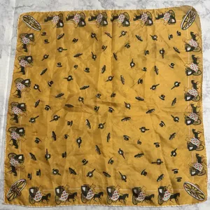 Horse Carriage Yellow Rolled Edges Hand Stitched 17" Square Scarf, 1950s, MCM thumbnail 2