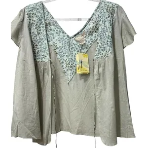 Free People Dragonfly VTG Deadstock Pleated Floral Trim Flutter Sleeve‎ M New thumbnail 2