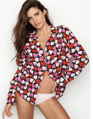 Victoria’s Secret hearts pattern button down long sleeve pajama top women’s XS preowned thumbnail 7