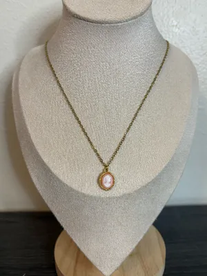 Handmade Gold/Pink Cameo Necklace thumbnail 2