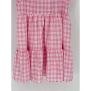 Entro Pink Plaid‎ Checkered Gingham Dress Small Tiered Babydoll Mini Ruffle Neck thumbnail 9