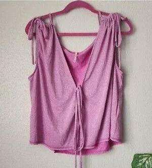 Free People wanna dance convertible Metallic pink purple shoulder tie sleeveless top thumbnail 1