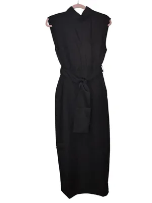 Commense Solid Slit Belted Mock Neck Midi Dress Black Size M NWT Sold Out thumbnail 3