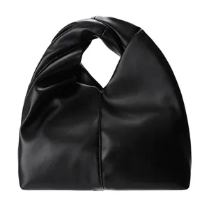Commense Faux Black Leather Leather Handbag with Twisted Top Handle Mini Bag thumbnail 1