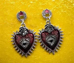 Gothic Punk Love Blood Silver/Red Color Eye Rose Dangle Alloy Drop Earrings thumbnail 2