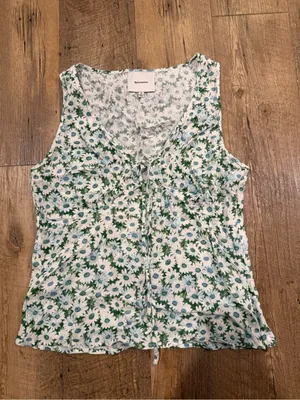 Reformation Green Floral Tie-Front V-Neck Miri Floral Daisy Tank 8 thumbnail 3