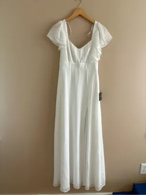 Lulus Simply Delightful White Tie-Back Flutter Sleeve Maxi Dress Size Small NWT thumbnail 3