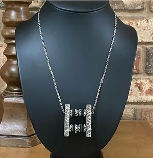 Vintage satin beaded silver tone necklace Black thumbnail 1