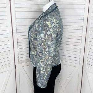 Vintage Talbots Blazer Women XL Blue Floral‎ Brocade Velvet Trim Jacket Boho thumbnail 3