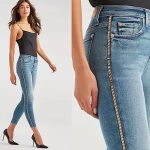 7 For All Mankind Luxe Vintage Skinny Jeans With Metallic Chevron Stripe Size 26 thumbnail 2