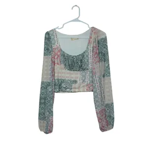 Altar'd State Patchwork Pastel Boho Crop Top Long Sleeve Blue Pink Large NWT thumbnail 2