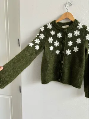 Sezane Paris NWT La Maille Ecru Andrew Floral Mohair Wool Cardigan Size XXS thumbnail 2