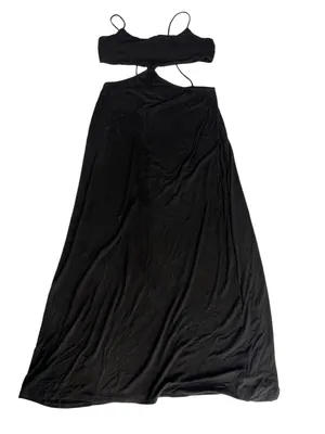 Free People Beach Black Cutout Maxi Dress SL Spaghetti Strap cutout front Boho thumbnail 2