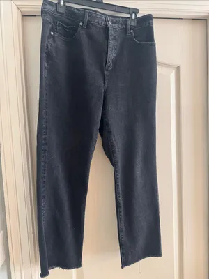 Loft High Rise Curvy Crop Straight Black Raw Fray Edge Jeans 10 thumbnail 3