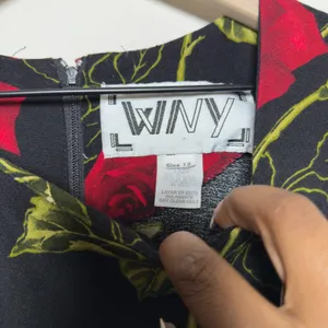 VTG 90s WNY Women Indie Fairy Grunge Maxi‎ Dress Medium Black Roses Short Sleeve thumbnail 3
