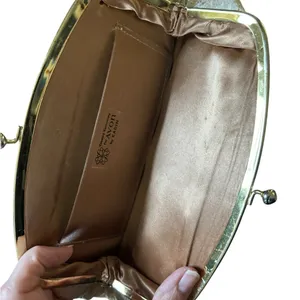 VTG Avon Kadin Gold Shimmer Floral Clutch Handbag Top Snap Satin Lining 10X5” thumbnail 4