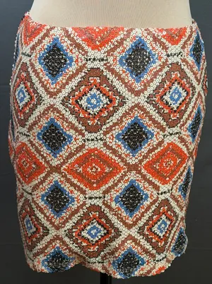 Francesca’s Sequin Bodycon Mini Skirt Multi Diamond Pattern Womens M Blue Size M thumbnail 1