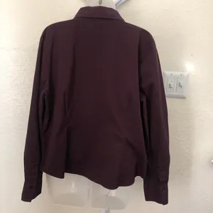2000s Dark Purple Burgundy Hillard&Hanson button-up down office siren core shirt top blouse fitted corset waist ruched bust preppy dark academia #gothic thumbnail 2
