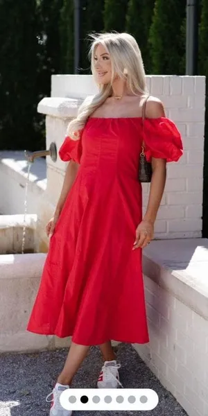 These Three Boutique Red Off the shoulder Midi Dress thumbnail 1