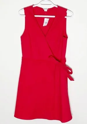 J Crew Factory red textured knit wrap dress sz S thumbnail 1