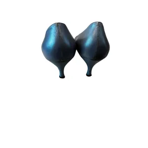 Escada Kitten Heel Pumps Size 8.5 Blue Metallic Pointed Toe Leather Italy thumbnail 3