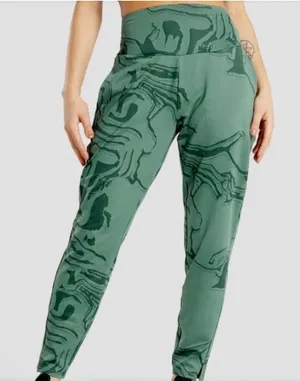GYMSHARK‎ Power Leggings In Green Swirl Print Size Small thumbnail 1