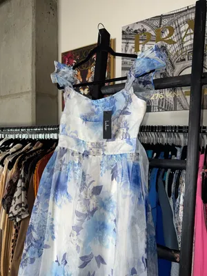 Lulus Sweet Composure Blue Floral Organza Off Shoulder Midi Dress Medium New NWT thumbnail 7