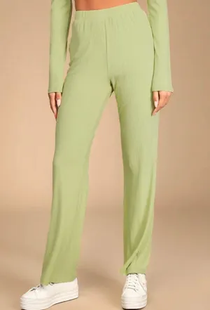 Lounge Lulu’s Light Green Ribbed Wide-Leg Pants thumbnail 2
