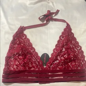 Avidlove Bralette Burgundy Lace Halter Neck Tie‎ Back Women's XL thumbnail 1