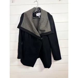 BCBGeneration Women's Wool Blend Knit Trim Trench Coat Black Gray Size Medium thumbnail 2