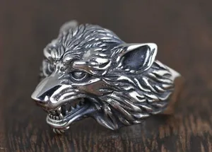 925 Silver Plated Adjustable Wolf Head Ring for Men Women,Punk Hip Hop Ring thumbnail 2