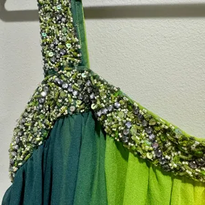 Morrell Maxie Y2K Silk Ombre Bubble Hem Beaded Dress Green Yellow Size 8 thumbnail 2