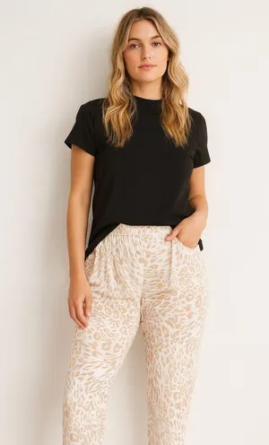 Calvin Klein White Tan leopard Animal Print Lightweight Flowy Pants sz XL thumbnail 2