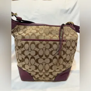 Coach Signature Monogram Canvas and Leather Hobo Shoulder Crossbody bag thumbnail 3