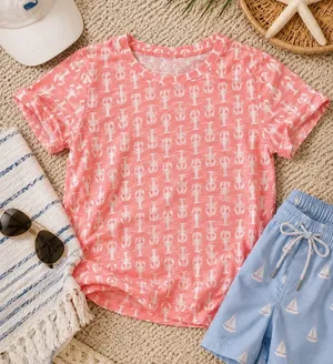 Aeropostale Lobster Print Tee Medium coral‎ Nautical Coastal Preppy Graphic thumbnail 1