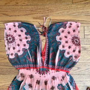 Unity Coral Green Paisley Sublimation Sheer Swim Cover Up Beach Dress Size M thumbnail 4