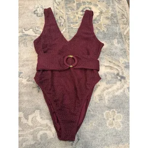 Montce Maroon Crochet Kim One-Piece Belted Swimsuit XL NEW thumbnail 8