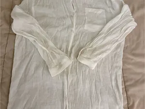 Bsubseach White Long Sleeve Button Down Beach Cover Up Size M thumbnail 3