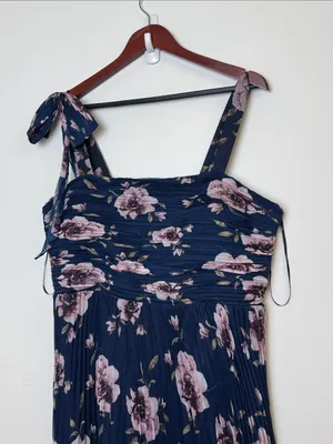 Lulus Navy Blue Floral Tie-Shoulder Maxi Dress thumbnail 3