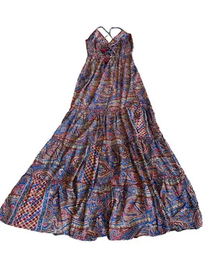 Paani Paisley Print Maxi Dress Halter Tiered Boho Sundress Tie Small Women's NWT thumbnail 8