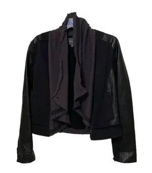 Miss Me Womens Jacket Small Dark Gray Black Mixed Media Faux Leather Moto Biker thumbnail 3