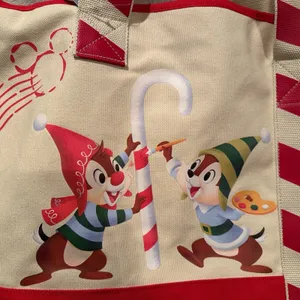 NWT Disney Parks Chip n Dales Christmas Canvas Tote Holiday Elves thumbnail 2